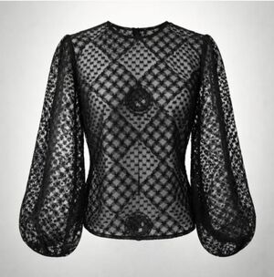 Love Bonito Studio NWT lace long sleeved top, tie back, black, semi sheer, XS